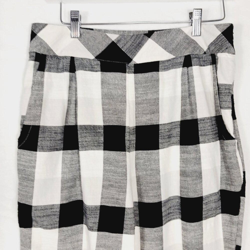 Free People, MED Clear Skies Checkered Plaid Woven Pants, Black & White Cropped - Picture 4 of 15